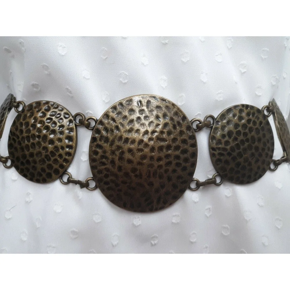 Vintage Rare Handcrafed Hammered Brass Wide Hippy Boho Gypsy Womens Belt